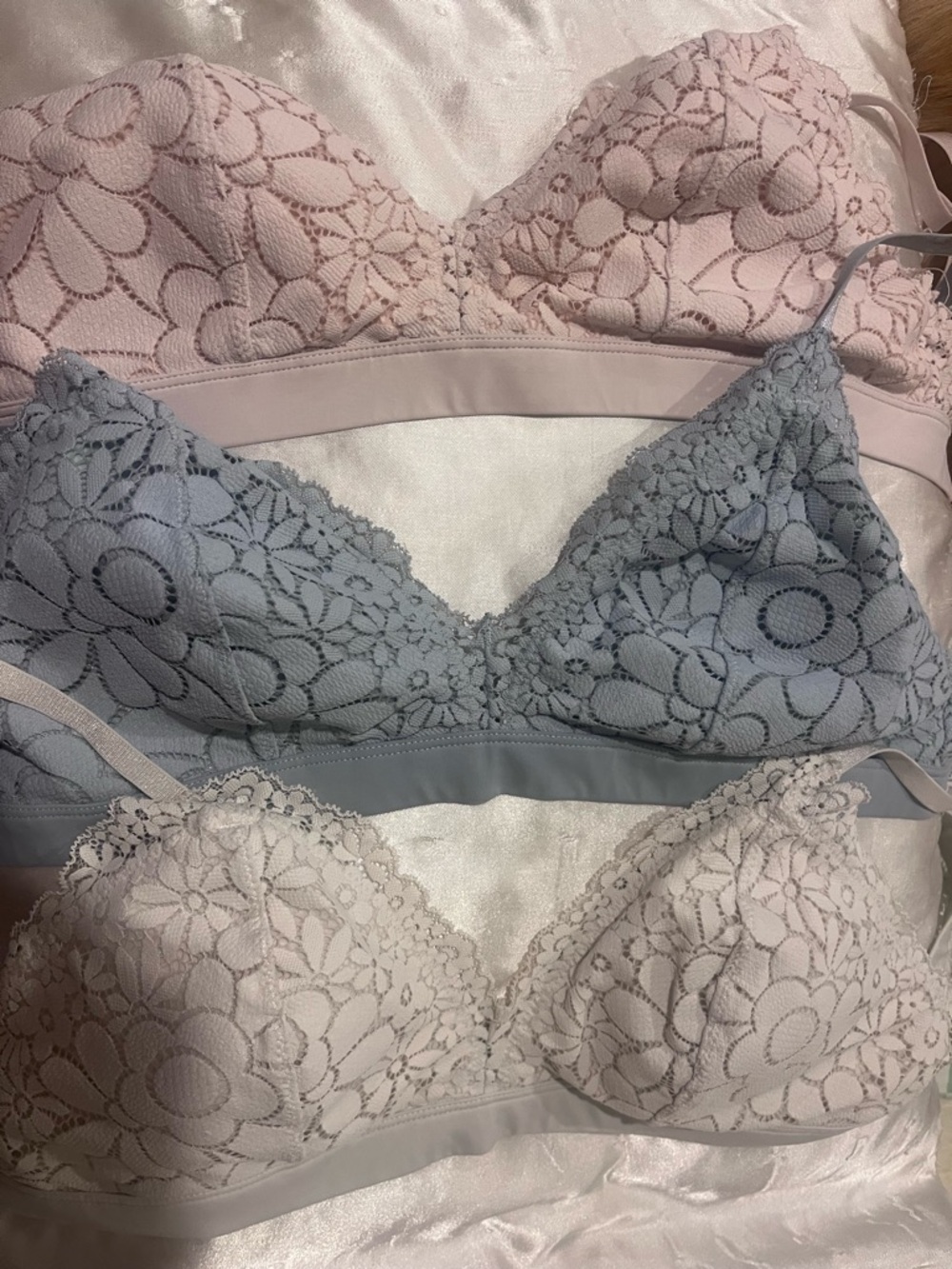 L❤️vette Lace Bralette Set in Pink, Blue, Cream